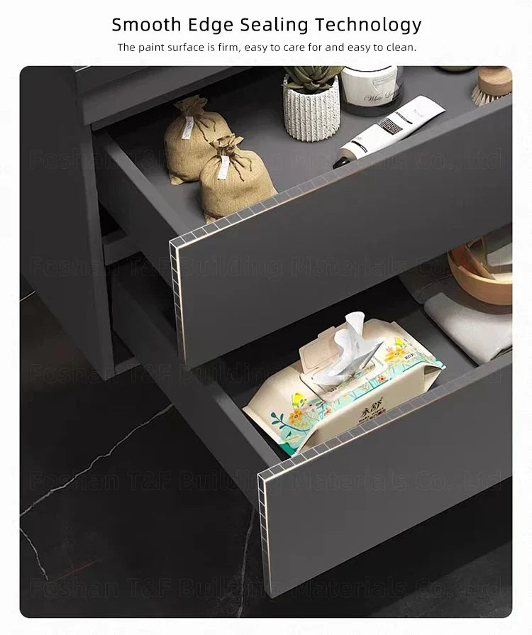 Nocturne Slate Smart Vanity Set with LED Mirror & Side Cabinet