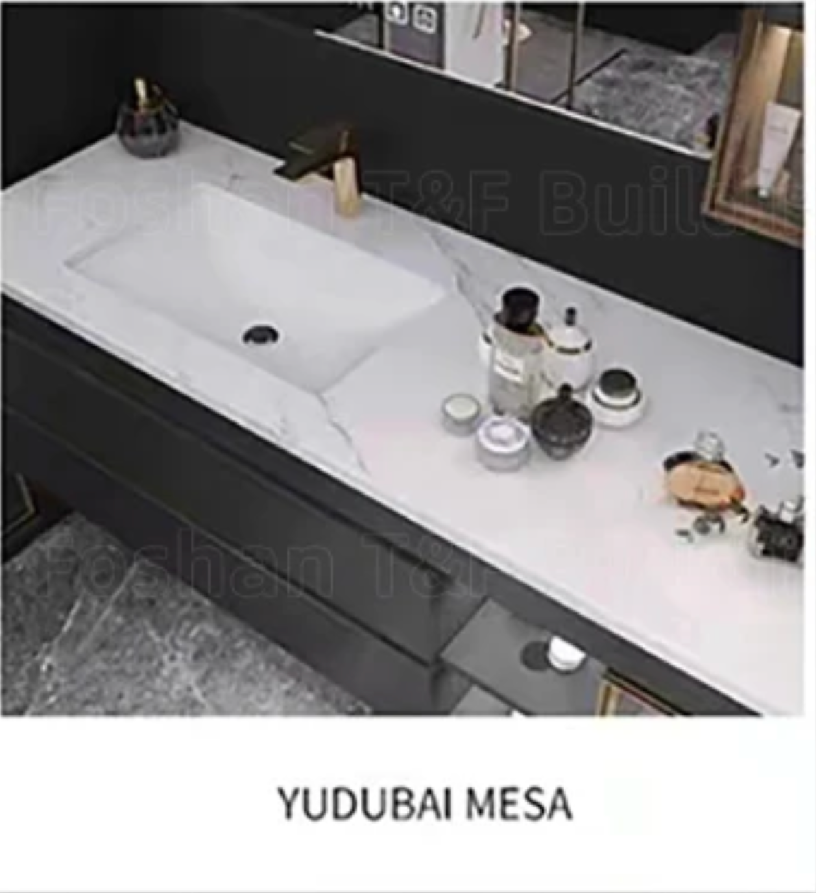 Nocturne Slate Smart Vanity Set with LED Mirror & Side Cabinet