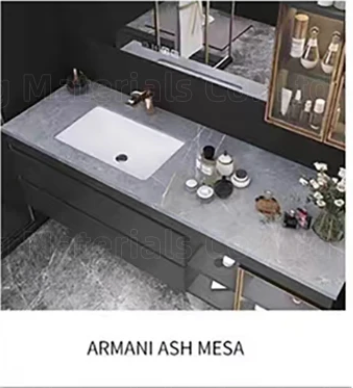 Nocturne Slate Smart Vanity Set with LED Mirror & Side Cabinet