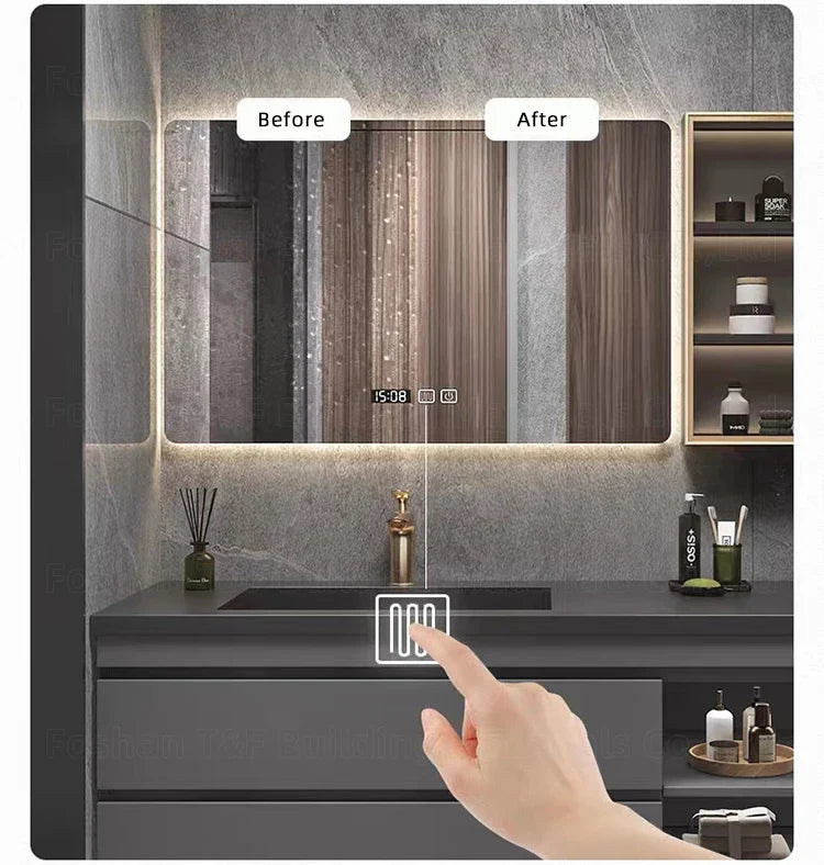 Nocturne Slate Smart Vanity Set with LED Mirror & Side Cabinet