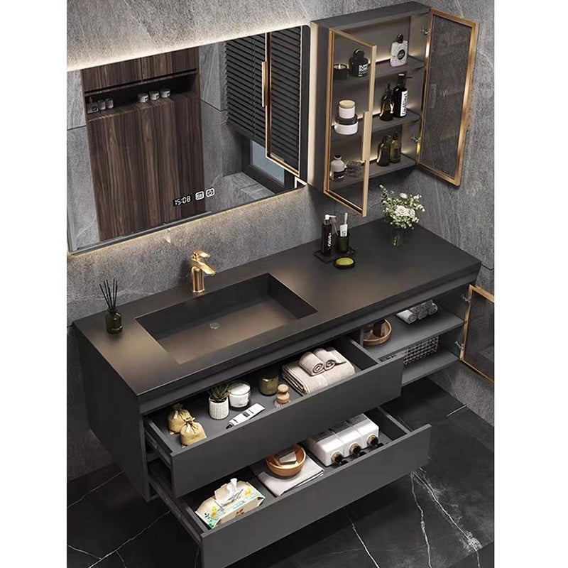 Nocturne Slate Smart Vanity Set with LED Mirror & Side Cabinet