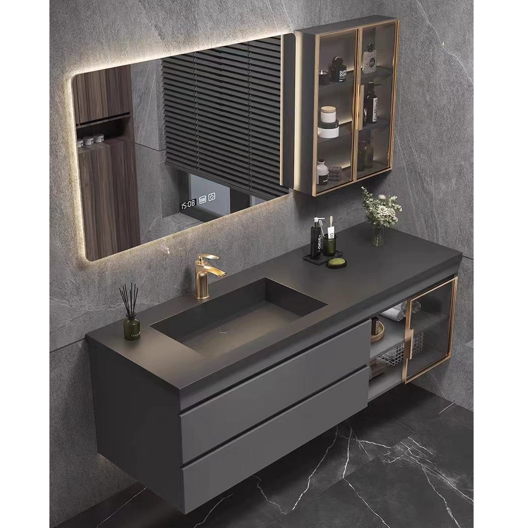 Nocturne Slate Smart Vanity Set with LED Mirror & Side Cabinet