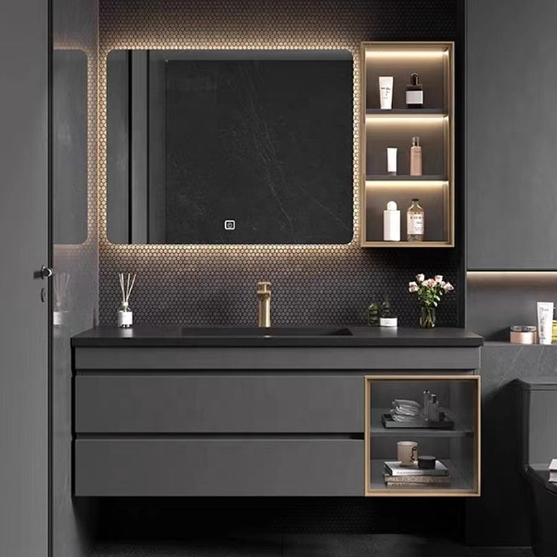 Nocturne Slate Smart Vanity Set with LED Mirror & Side Cabinet