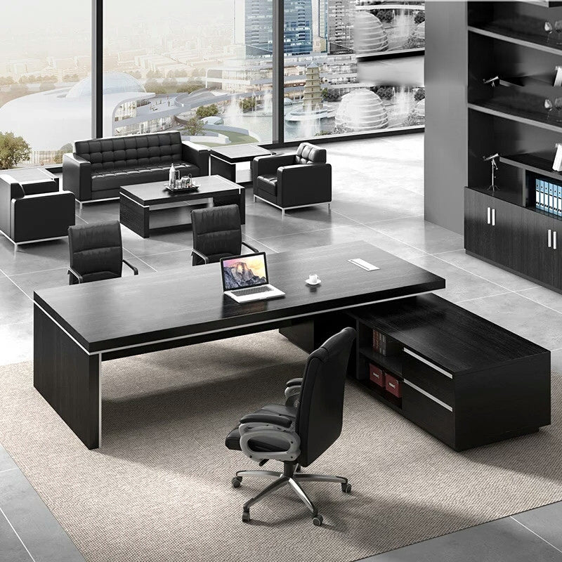 Jet Noir L-Shaped Executive Desk