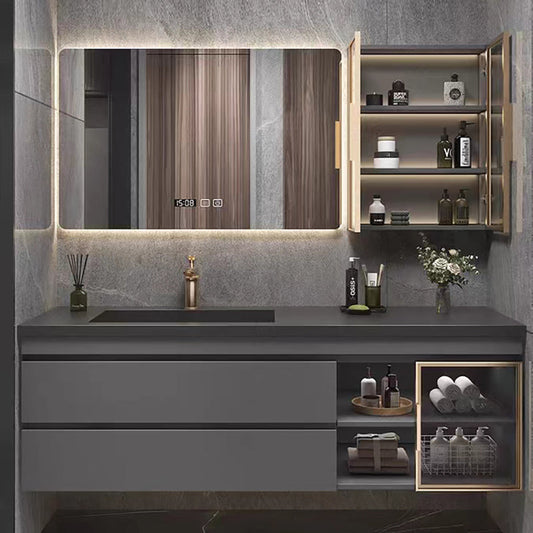 Nocturne Slate Smart Vanity Set with LED Mirror & Side Cabinet