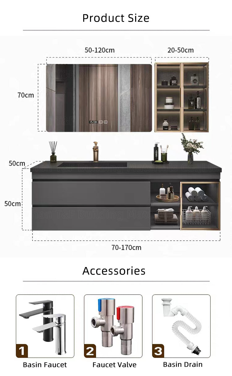 Nocturne Slate Smart Vanity Set with LED Mirror & Side Cabinet