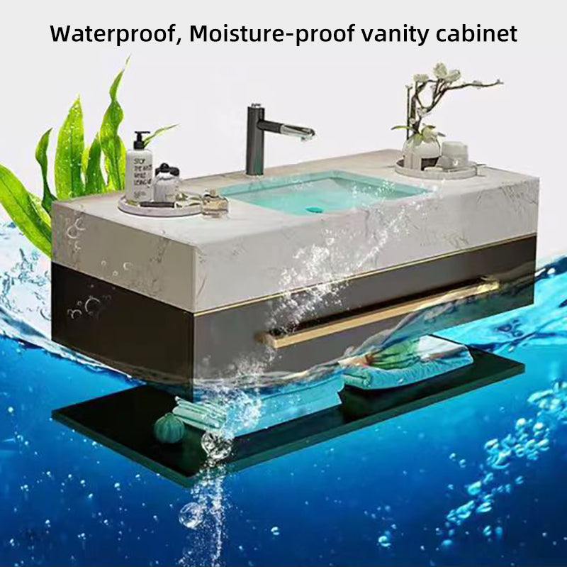 Modern Luxury Double Sink Bathroom Vanity with Smart LED Mirror & Sintered Stone Top – Wall-Mounted