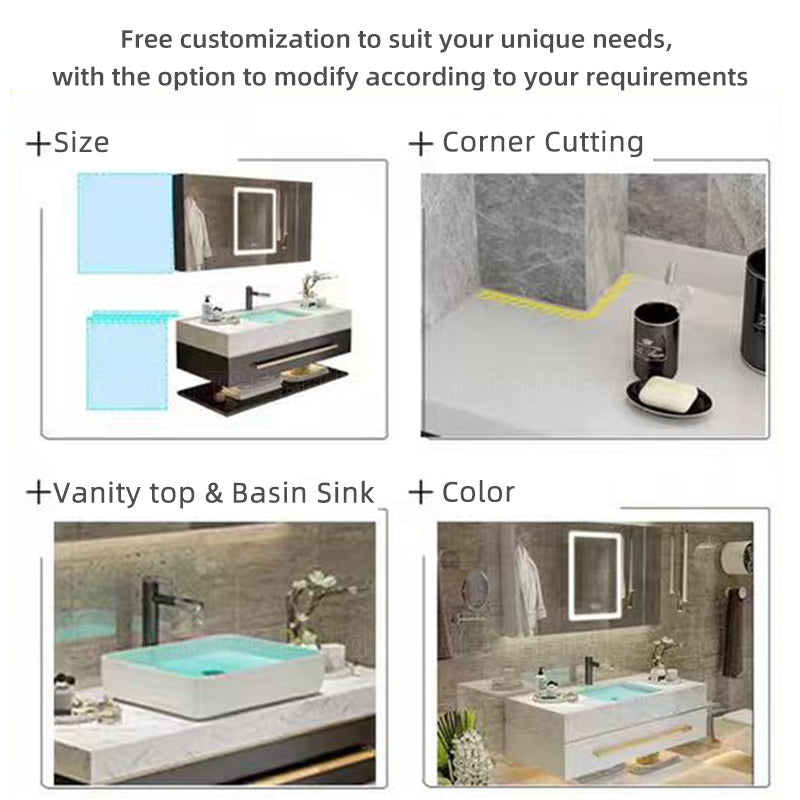 Modern Luxury Double Sink Bathroom Vanity with Smart LED Mirror & Sintered Stone Top – Wall-Mounted