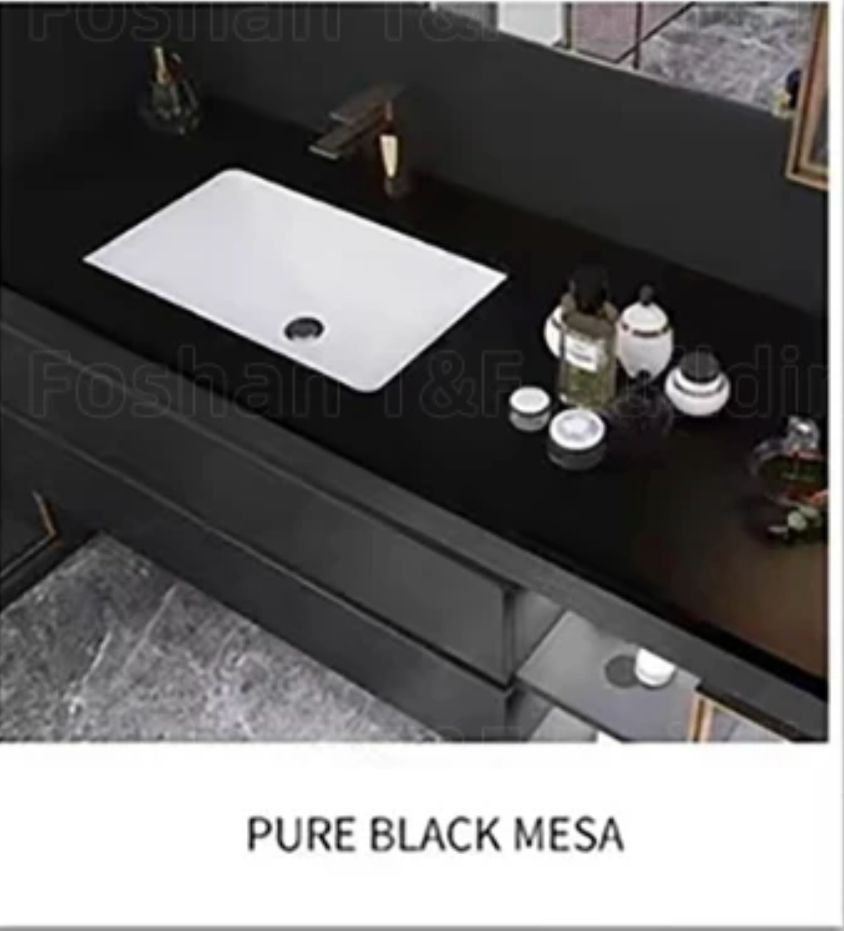 Nocturne Slate Smart Vanity Set with LED Mirror & Side Cabinet