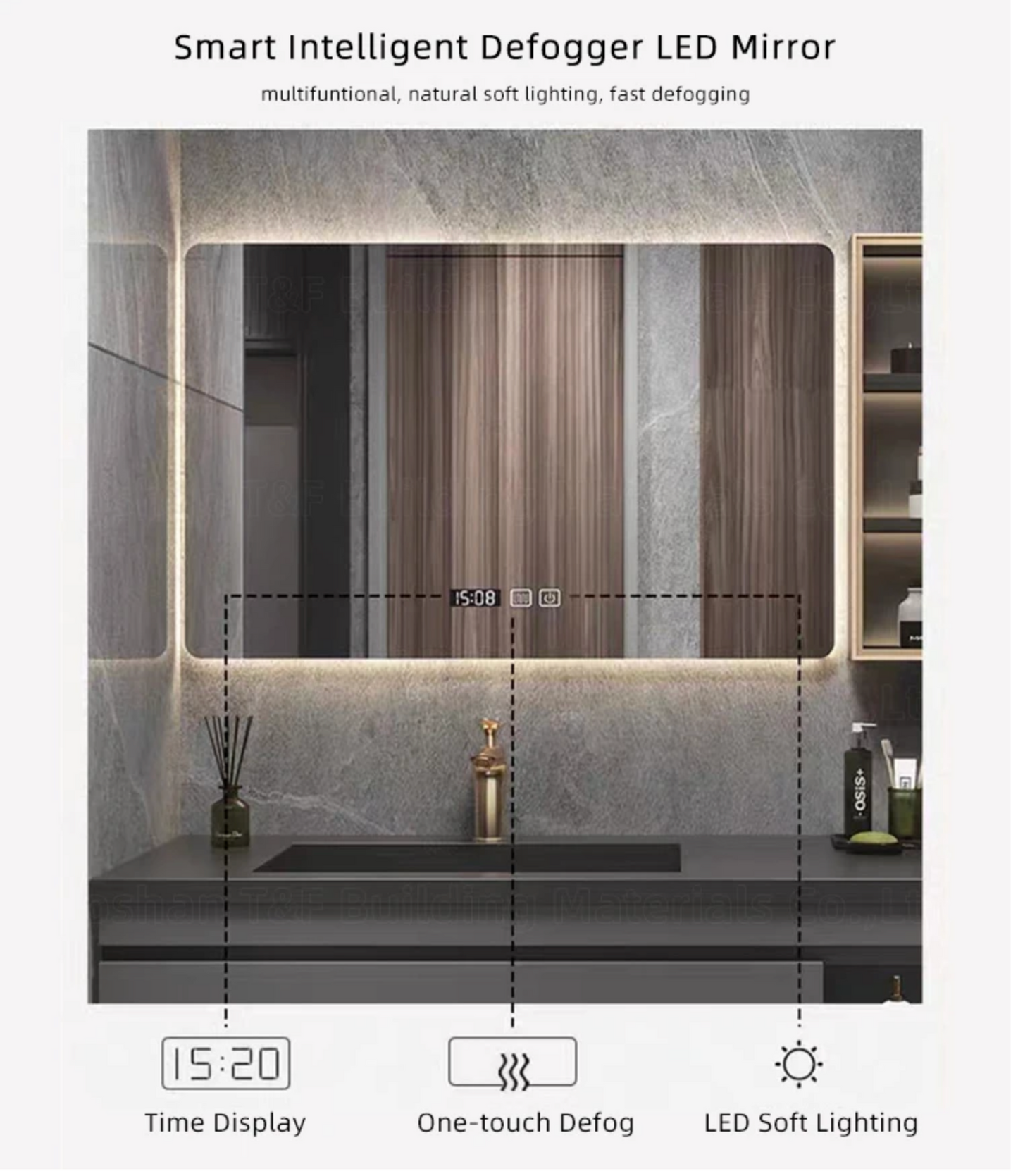 Nocturne Slate Smart Vanity Set with LED Mirror & Side Cabinet