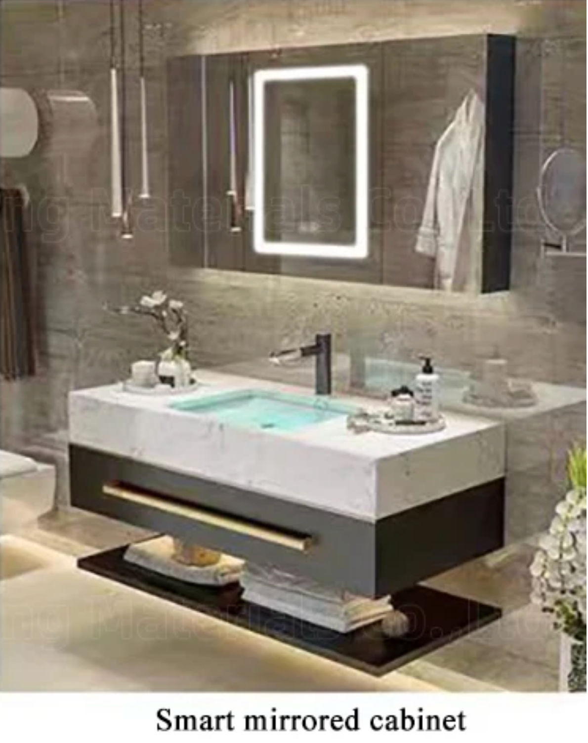 Modern Luxury Double Sink Bathroom Vanity with Smart LED Mirror & Sintered Stone Top – Wall-Mounted