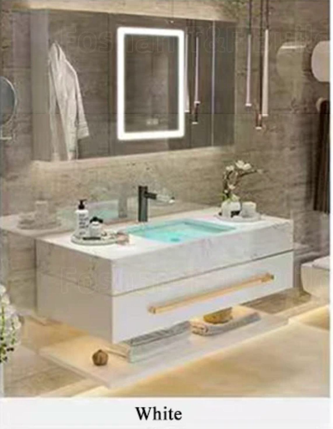 Modern Luxury Double Sink Bathroom Vanity with Smart LED Mirror & Sintered Stone Top – Wall-Mounted