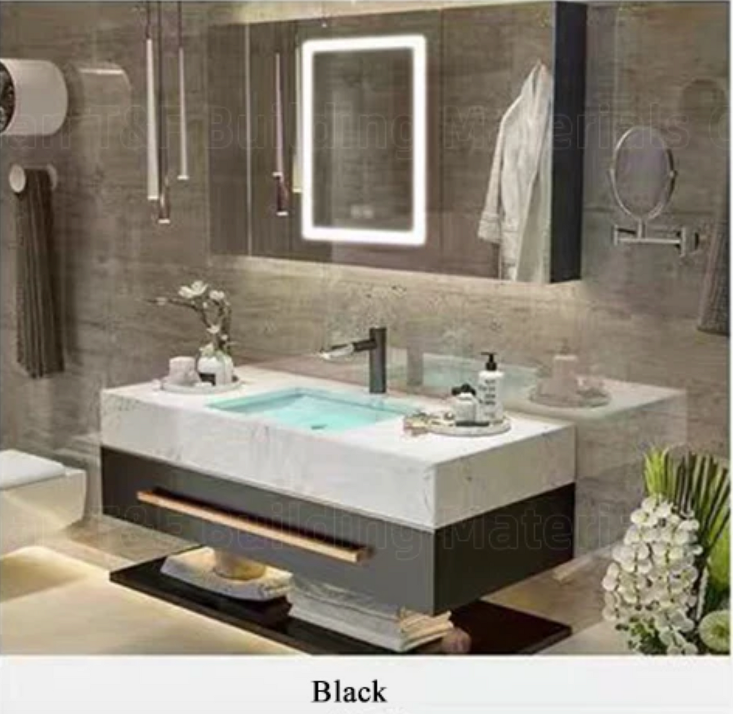 Modern Luxury Double Sink Bathroom Vanity with Smart LED Mirror & Sintered Stone Top – Wall-Mounted