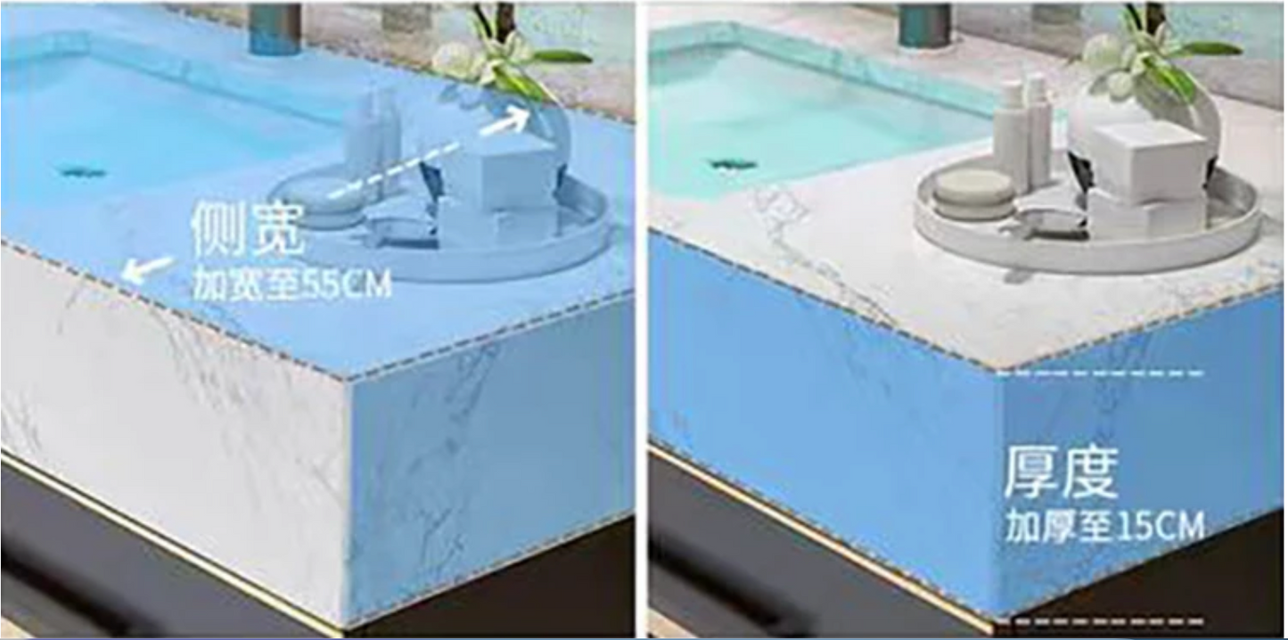 Modern Luxury Double Sink Bathroom Vanity with Smart LED Mirror & Sintered Stone Top – Wall-Mounted