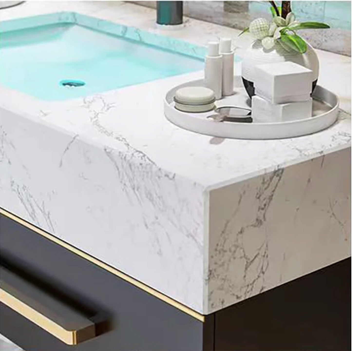 Modern Luxury Double Sink Bathroom Vanity with Smart LED Mirror & Sintered Stone Top – Wall-Mounted