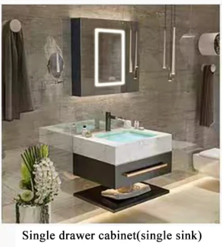 Modern Luxury Double Sink Bathroom Vanity with Smart LED Mirror & Sintered Stone Top – Wall-Mounted