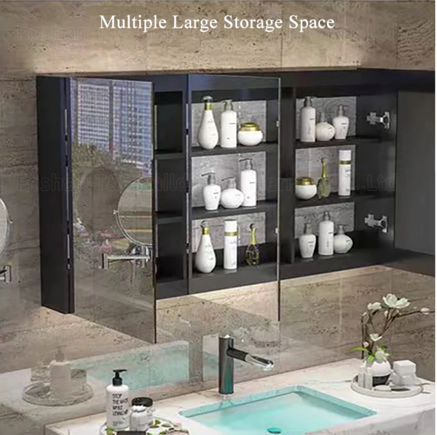 Modern Luxury Double Sink Bathroom Vanity with Smart LED Mirror & Sintered Stone Top – Wall-Mounted