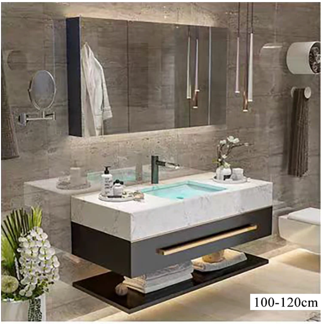Modern Luxury Double Sink Bathroom Vanity with Smart LED Mirror & Sintered Stone Top – Wall-Mounted