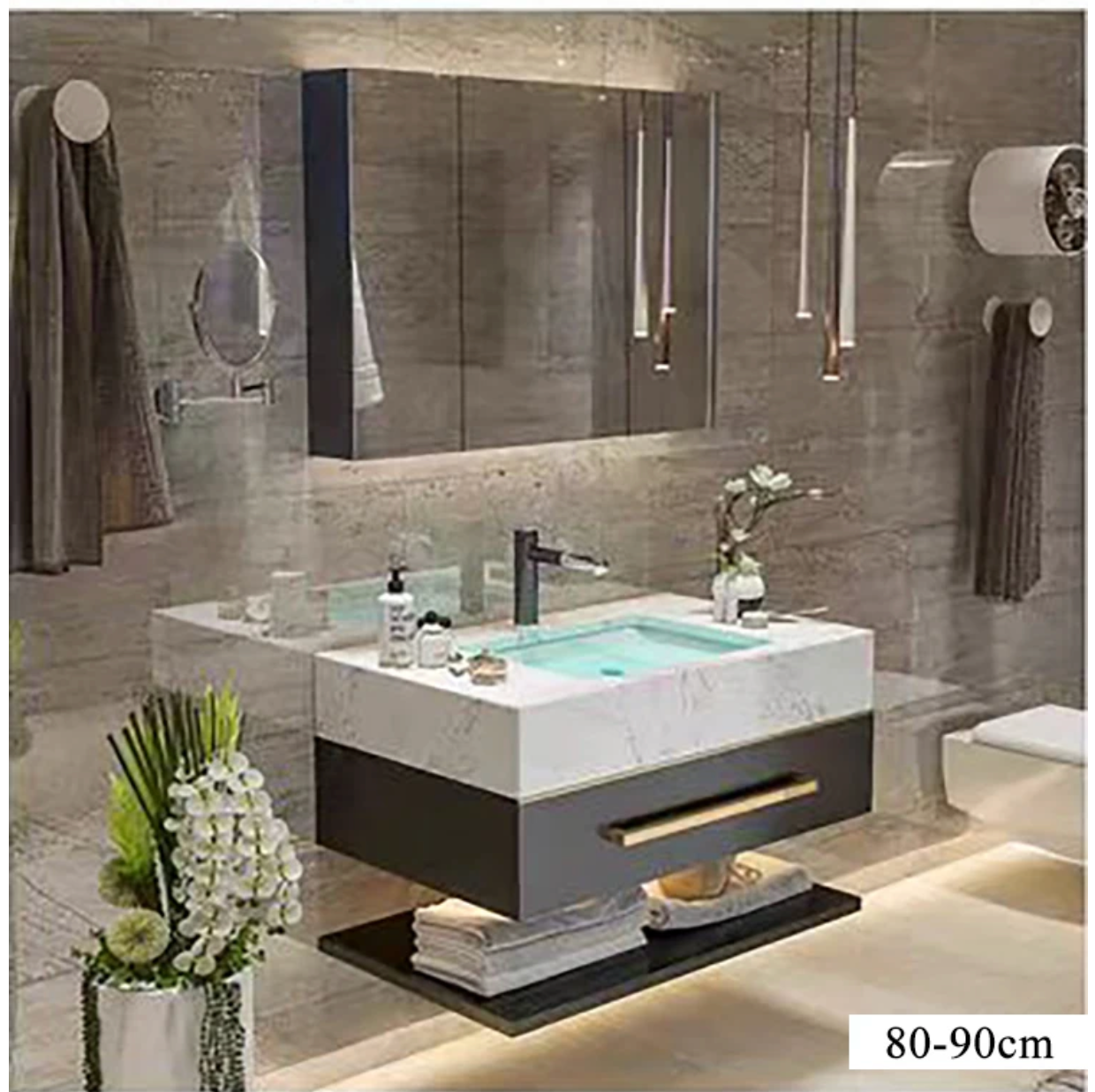 Modern Luxury Double Sink Bathroom Vanity with Smart LED Mirror & Sintered Stone Top – Wall-Mounted
