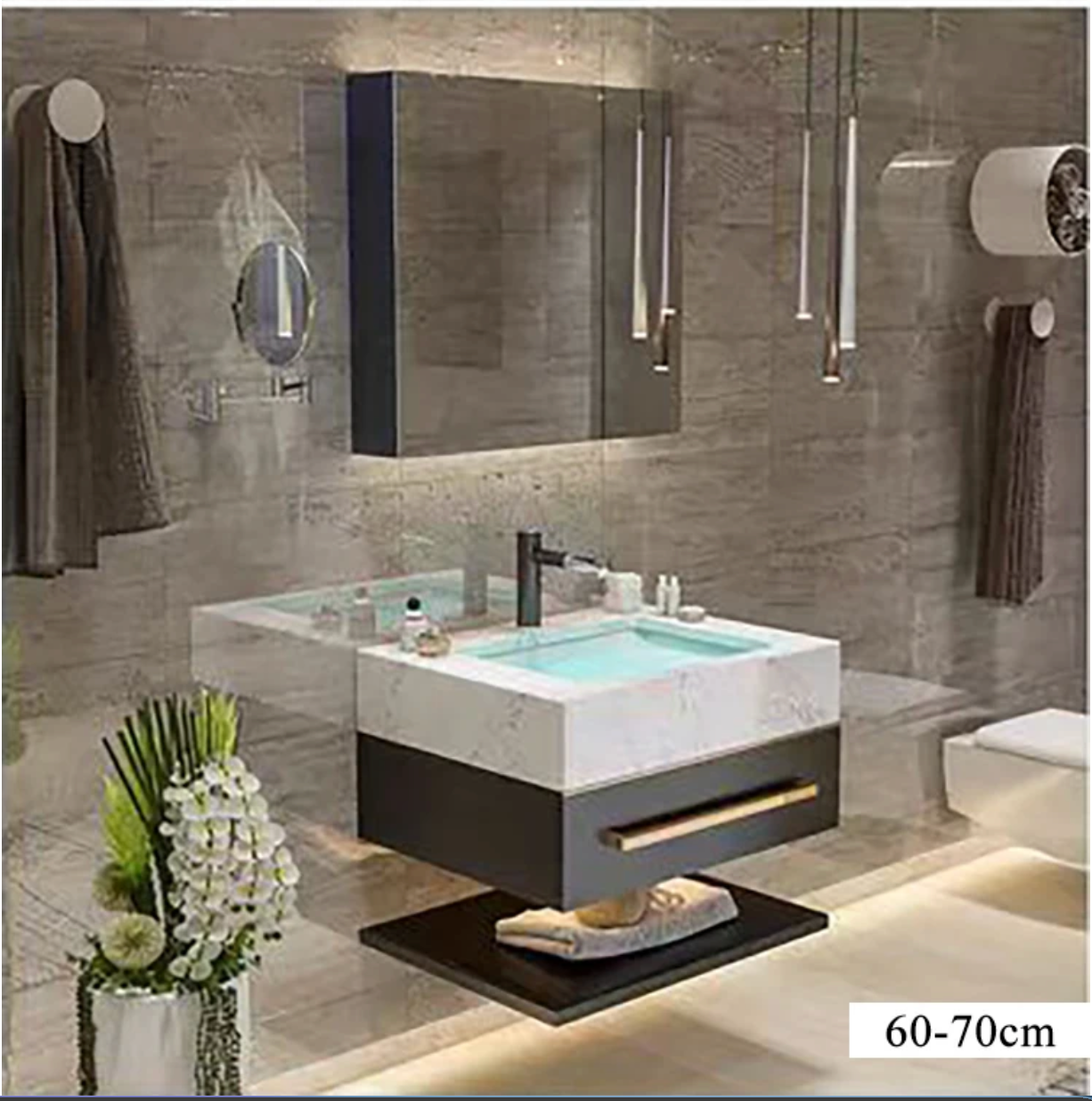 Modern Luxury Double Sink Bathroom Vanity with Smart LED Mirror & Sintered Stone Top – Wall-Mounted