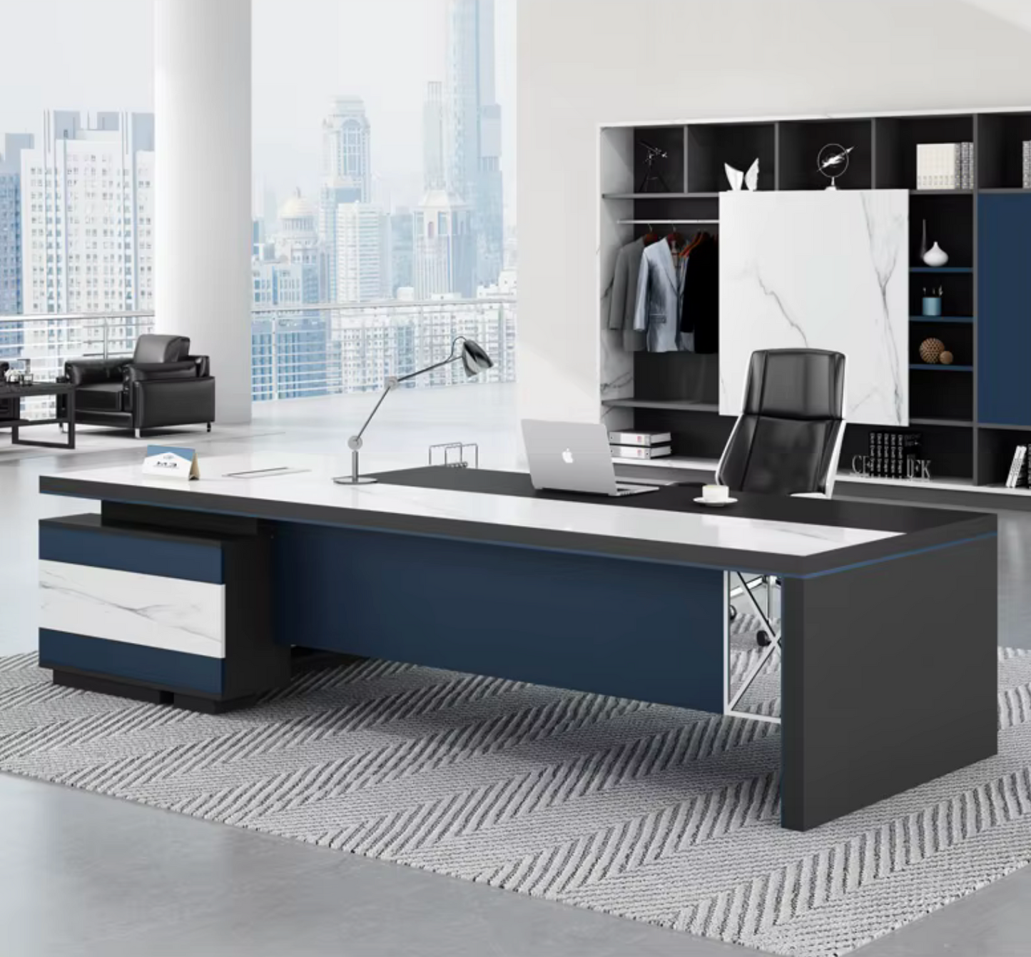 Onyx Marquina L-Shaped Executive Desk