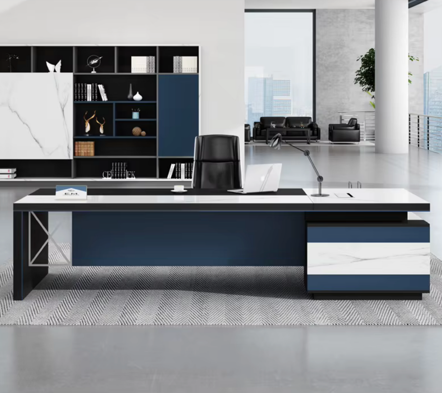 Onyx Marquina L-Shaped Executive Desk