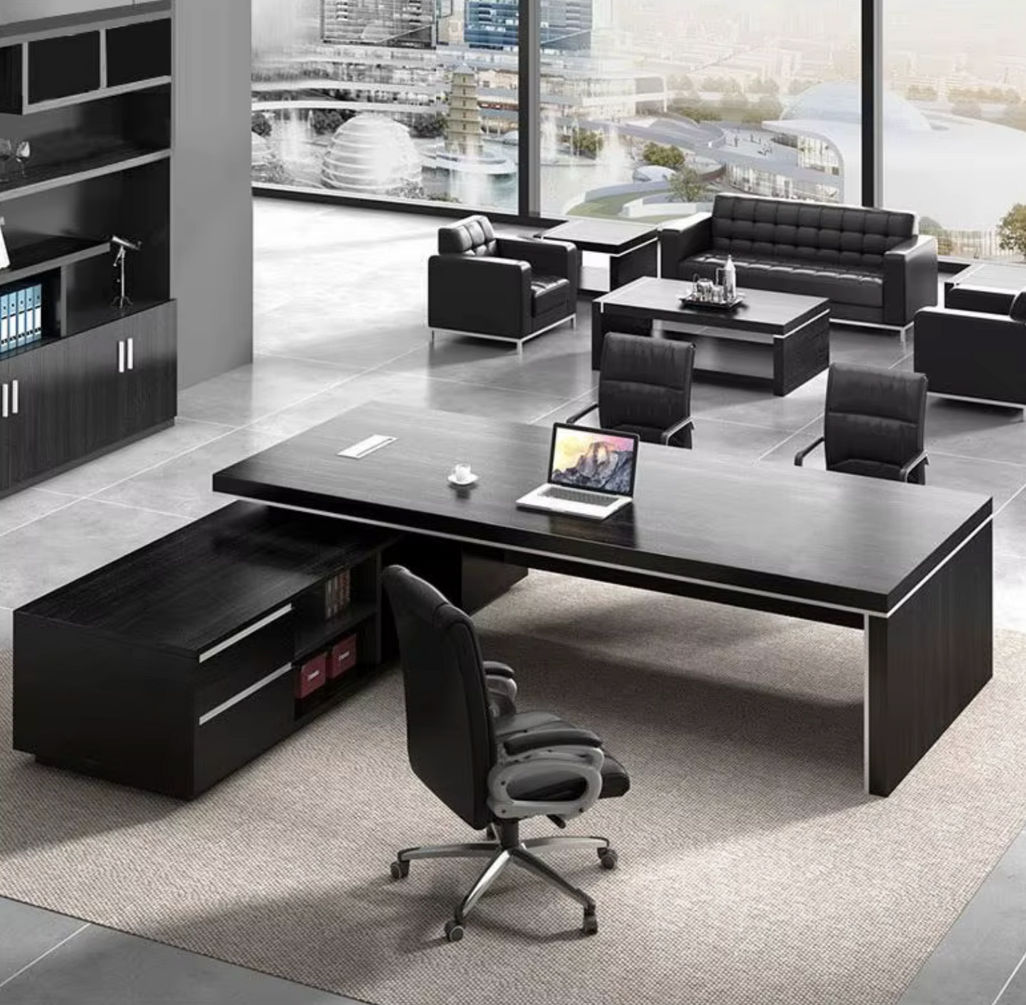 Jet Noir L-Shaped Executive Desk