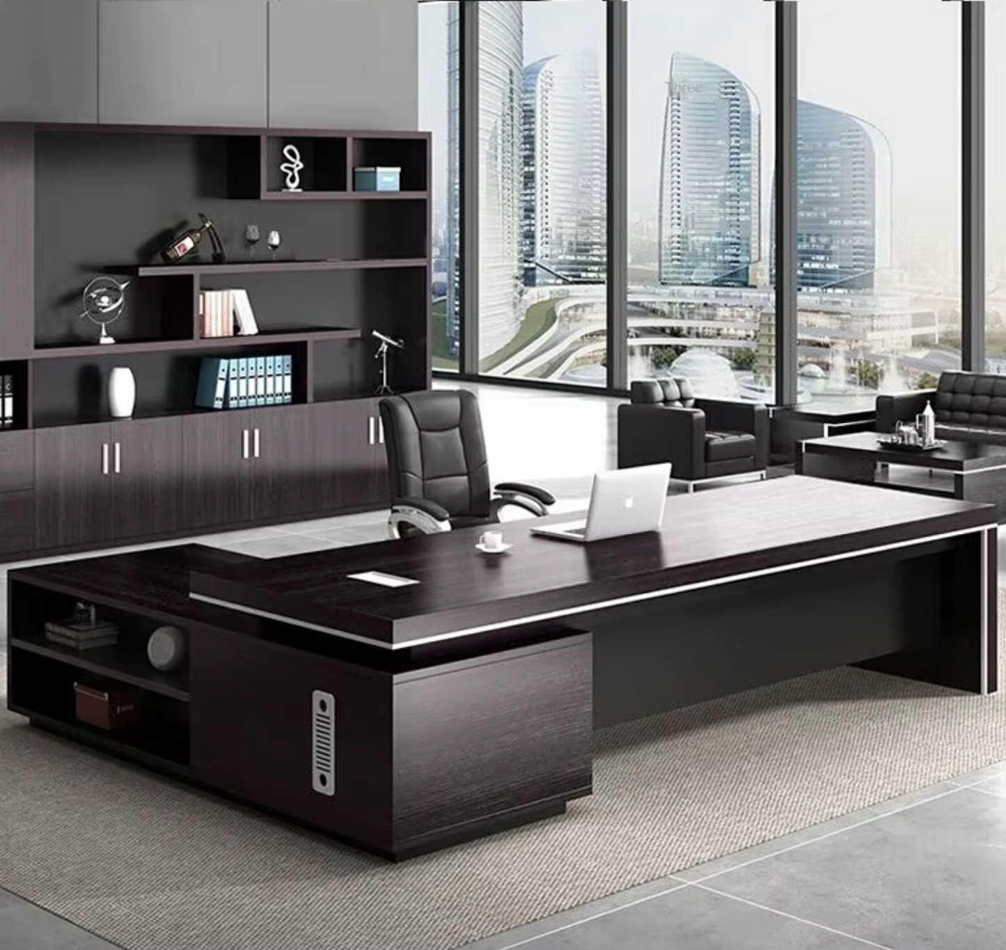 Jet Noir L-Shaped Executive Desk
